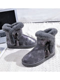 Winter Snow Boots for Women Faux Fur Warm Lace Up Comfy Casual Mid Calf Shoes Black