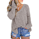 Womens Fuzzy Knitted Sweater Sherpa Fleece Side Slit Full Sleeve Jumper Outwears