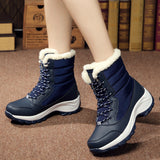 Women's Snow Boots Mid Calf Waterproof Lace-Up Plush Lined Winter Shoes