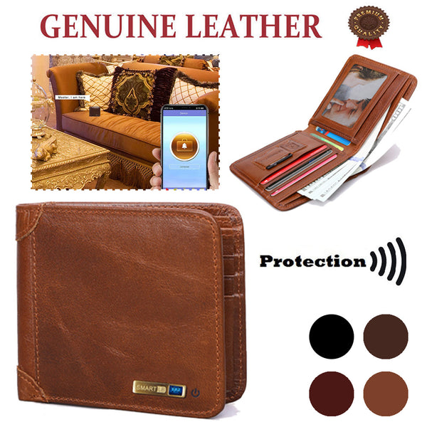 Anti-Lost Wallet GPS Locator Purse Alarm Cowhide Leather Card Holder Bluetooth