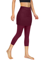 Women's Tennis Skirted Capri Leggings Pockets Elastic Sports Yoga Pants Skirts
