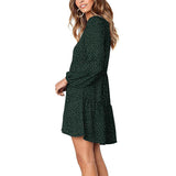 Womens Polka Dot Mini Dress Ruffled Long Sleeve V Neck Autumn A-line Loose Dress