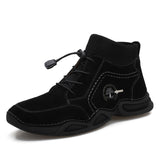 Men's Solid Color Winter Ankle Boots Elasatic Band Round Toe High Top Warm Shoes