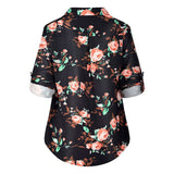 Floral Printed V Neck Long Sleeve T-Shirt For Women Pullover Blouse Tops Tunic Tee