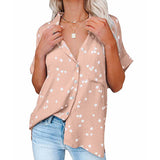 Womens Short Sleeve Button Down Shirt Blouse Loose Fit Pocket Casual V-Neck Tops
