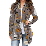 Women Halloween Print Long Sleeve Cardigan Coat Outwear Jacket Jumper Open Front