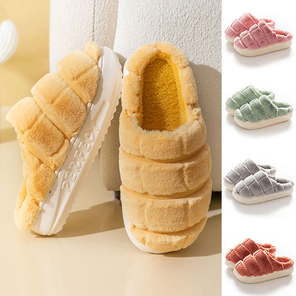 Women Platform Plush Slippers Slip On Casual Low Top Round Toe Winter Slippers