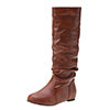 Womens Knee High Boots Winter Warm Fashion Leather Chunky Heel Slip On Flat Booties