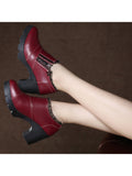 Women's Casual Zipper Lace Platform Mid-Heel Round Toe Oxfords Dress Shoes