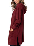 Women's Casual Cardigan Pockets Knitted Long Sleeve Hooded Jumper Knitted Top