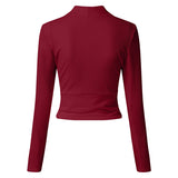 Women's Solid Color V Neck T-shirt Autumn Long Sleeve Pullover Knitted Slim Tops