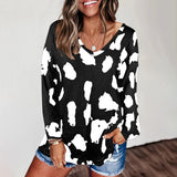 Women's Leopard Print V Neck Loose Fit Long Sleeve T Shirts Casual Comfort Tops