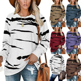 Women's Zebra Print Scoop Neck Casual Long Sleeve Loose T-Shirt Pullover Blouse