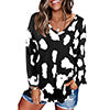 Women's Leopard Print V Neck Loose Fit Long Sleeve T Shirts Casual Comfort Tops