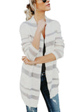 Womens Casual Long Sleeve Striped Knitted Sweater Cardigan Coat Outwear Knitwear