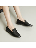 Lumento Women's Pointed Toe Loafer Leather No Slip Casual Work Flat Shoes Black Comfortable