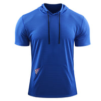 Mens Hooded Short Sleeve Casual Tops Shirts Slim Muscle Blouse Pullover