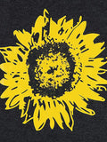 Women's Round Neck Sleeveless Loose Tank Sunflower Printed Pullover Hips Length