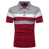 Mens Striped Printed Polo Shirt Short Sleeve Tops Blouse Pullover Blouse Buttons