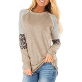 Women Long Sleeve Tops Leopard Splicing Casual Pullover Sweatshirt T-Shirt Tunic