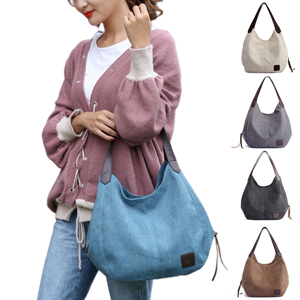 Women Fashion Tote Shoulder Bag Casual Canvas Handbag Retro Tote Purse Messenger Bag Large Capacity Travel School Bag