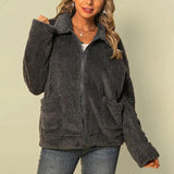 Women Solid Long Sleeve Zipper Coat Jacket Cardigan Outwear Overcoat Open Front