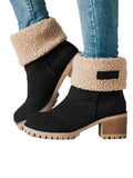 Winter Snow Boots for Women Warm Suede Chunky Block Heel Round Toe Faux Fur Outdoor Mid-Calf Ankle Bootie
