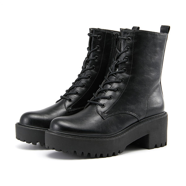 Women's Combat Boot Side Zipper Platform High Chunky Heel Casual Ankle Boots