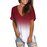 Women Gradient V-Neck Short Sleeve Tops Casual T-Shirt Blouse Pullover Tunic Tee