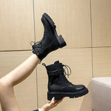 Women's Lace Up&Zip Combat Ankle Boot