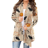 Women Halloween Print Long Sleeve Cardigan Coat Outwear Jacket Jumper Open Front