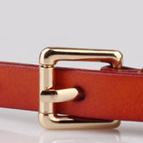 Women Ladies Skinny Pin Buckle Belt Genuine Leather Adjustable Dress Waistband
