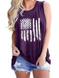 Women's Round Neck Sleeveless Loose Tank National Flag Printed Pullover Summer