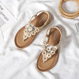 Women Sandals Summer Boho Casual Flat T-Strap Thong Elastic Comfortable Flip Flops Beach shoes