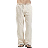 Men Cotton Linen Pants Yoga Drawstring Baggy Elastic Waist Loose Trousers Slacks
