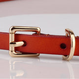 Women Ladies Skinny Pin Buckle Belt Genuine Leather Adjustable Dress Waistband