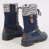 Womens Mid Calf Combat Boots Round Toe Lace up Low Heel Casual Motorcycle Shoes