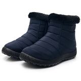 Womens Solid Color Round Toe Slip On Ankle Boots Warm Lightweight High Top Shoes