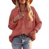 Women Long Sleeves Corduroy Button Cardigan Casual Loose Blouses Shirt Tops