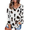 Women's Leopard Print V Neck Loose Fit Long Sleeve T Shirts Casual Comfort Tops