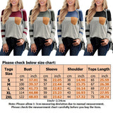 Women Long Sleeve Crew Neck Striped Print T-Shirt with Pocket