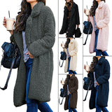 Women Fuzzy Fleece Lapel Open Front Long Cardigan Coat Faux Fur Warm Winter Outwear Jackets