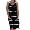 Women Striped Beach Slip Skirt Knee Length Sleeveless Round Neck Dress Plus Size