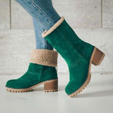 Winter Snow Boots for Women Warm Suede Chunky Block Heel Round Toe Faux Fur Outdoor Mid-Calf Ankle Bootie