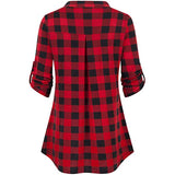 Women Plaid Printed Casual Shirt Blouse Tops Stand Collar Pullover Tunic Zipper