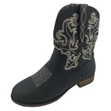 Women's Western Boots Cowboy Mid-Calf Round Toe Leather Shoes Black US Size 10