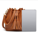 Womens Mini Bucket Bag Leather Drawstring Purse Tassel Crossbody Shoulder Bag