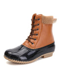 Women's Waterproof High Top Boots Lace Up Duck BootsRound Toe Rain Booties Anti Slip