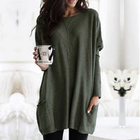 Womens Casual Long Sleeve Pocket T Shirt Loose Solid Color Tunics Shirt Blouse Tops