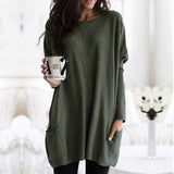 Womens Casual Long Sleeve Pocket T Shirt Loose Solid Color Tunics Shirt Blouse Tops